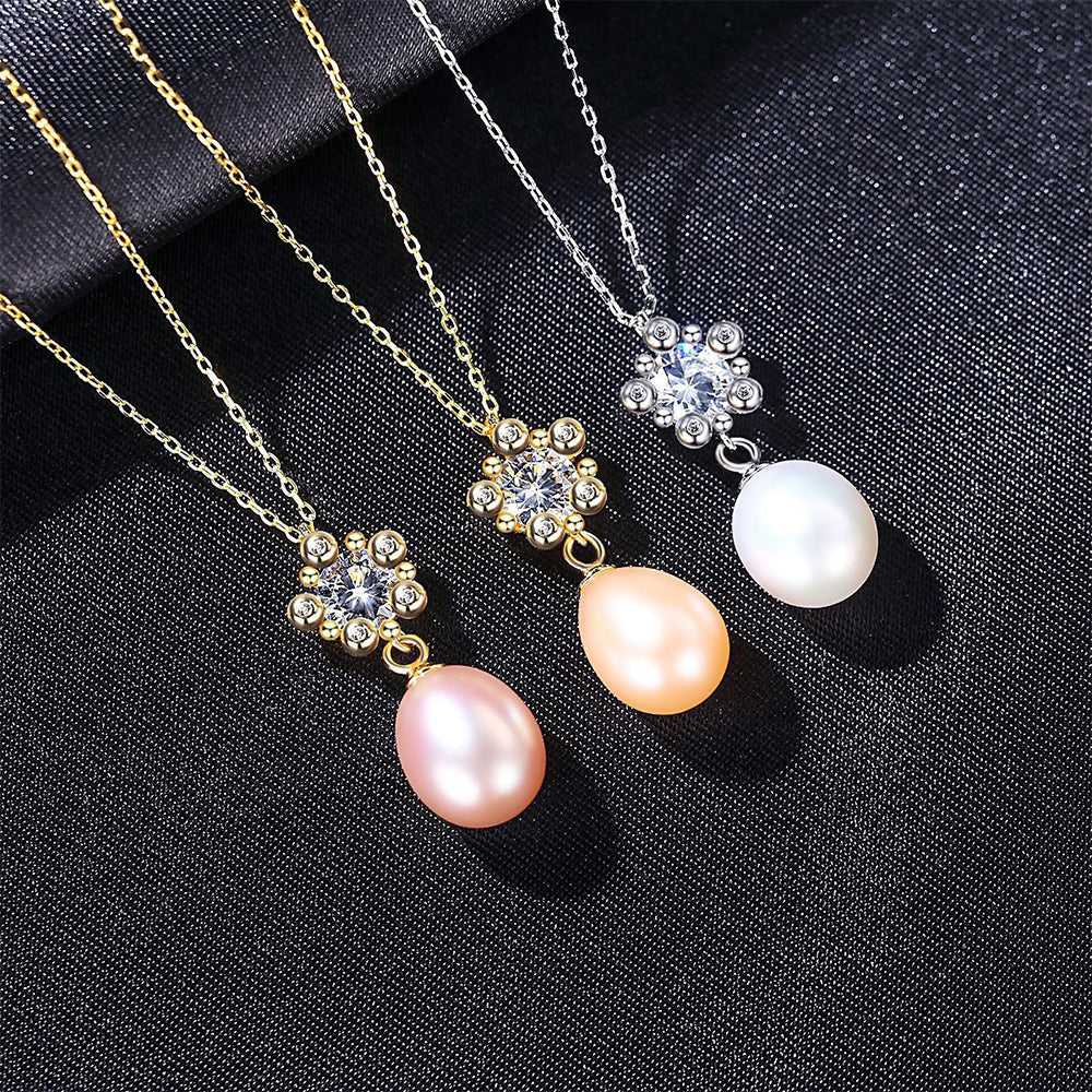 925 Sterling Silver Natural Pearl Drop Necklace Fashion Jewelry Gift for Women Girls