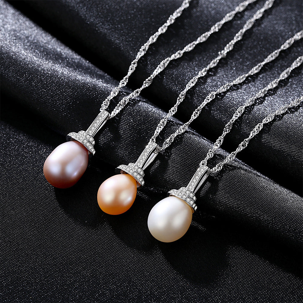 925 Sterling Silver Natural Pearl Drop Necklace Fashion Jewelry Gift for Women Girls
