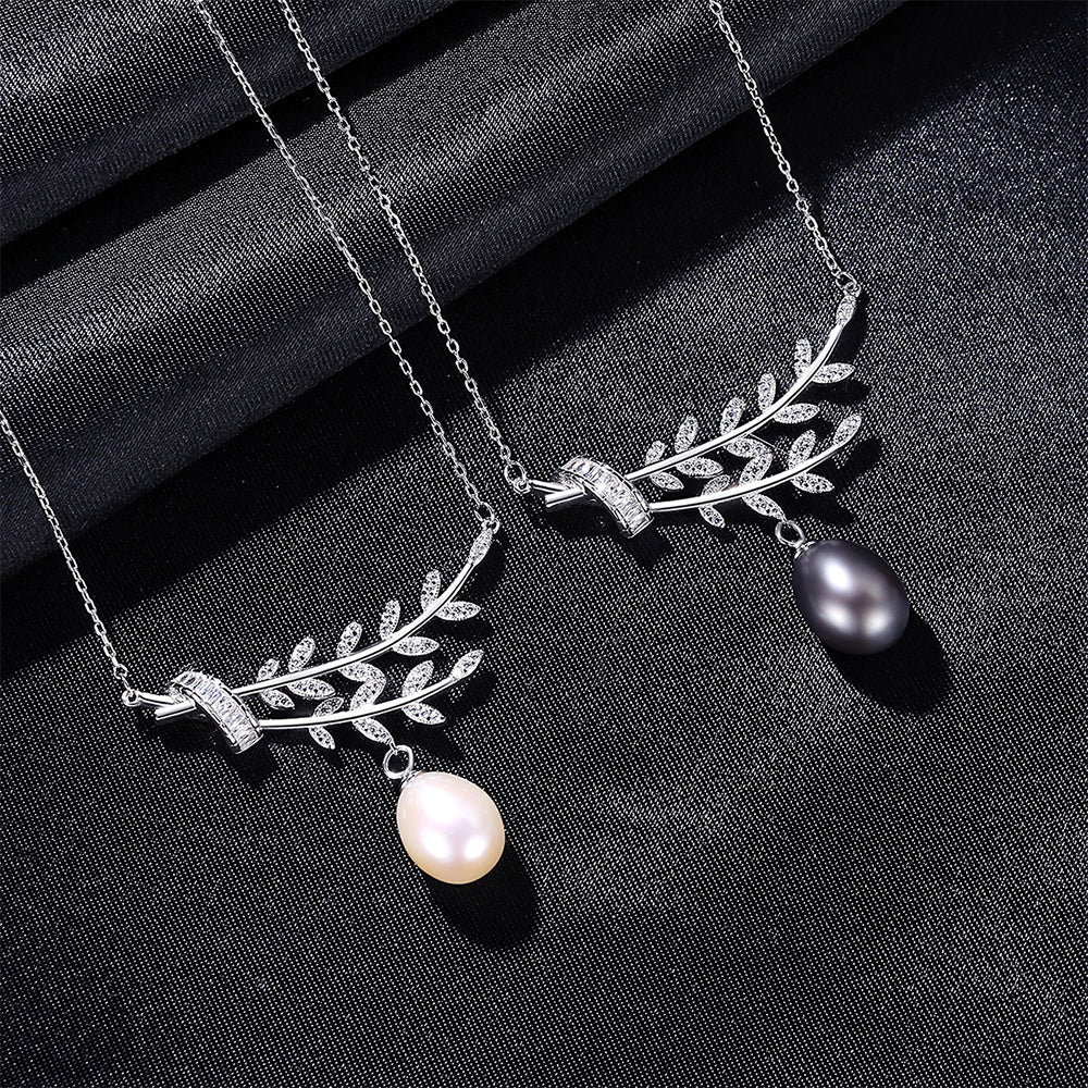 925 Sterling Silver Natural Pearl Drop Necklace Fashion Jewelry Gift for Women Girls