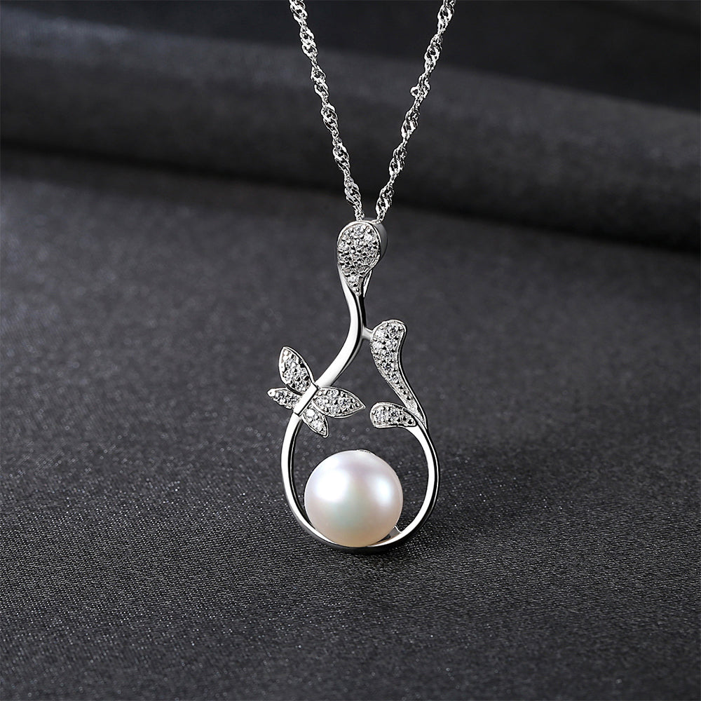 925 Sterling Silver Natural Pearl Drop Necklace Fashion Jewelry Gift for Women Girls