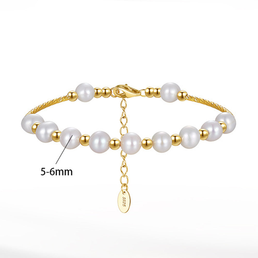925 Sterling Silver Pearl Bracelet Fashion Jewelry Gift for Women Girls