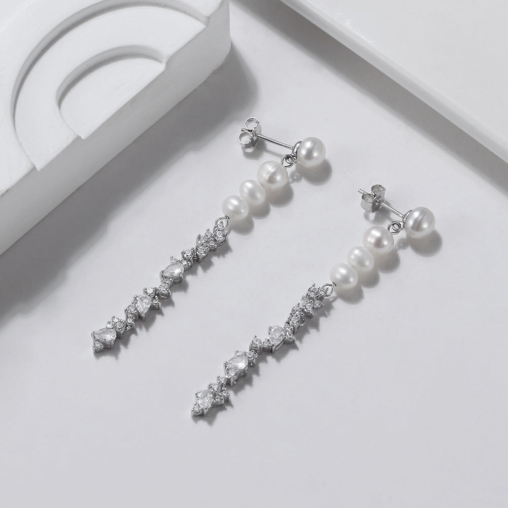 925 Sterling Silver Natural Pearl Earrings Fashion Jewelry Gift for Women Girl