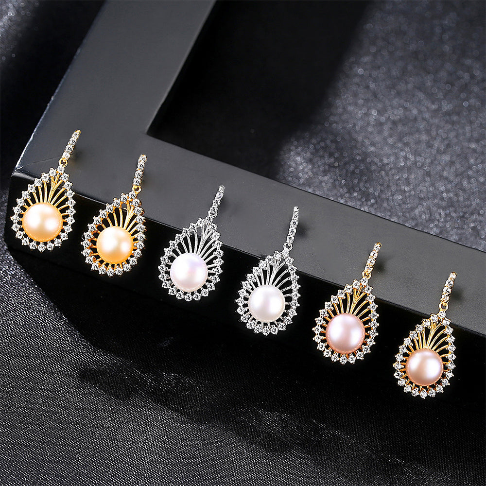 925 Sterling Silver Natural Pearl Drop Earrings Fashion Jewelry Gift for Women Girls