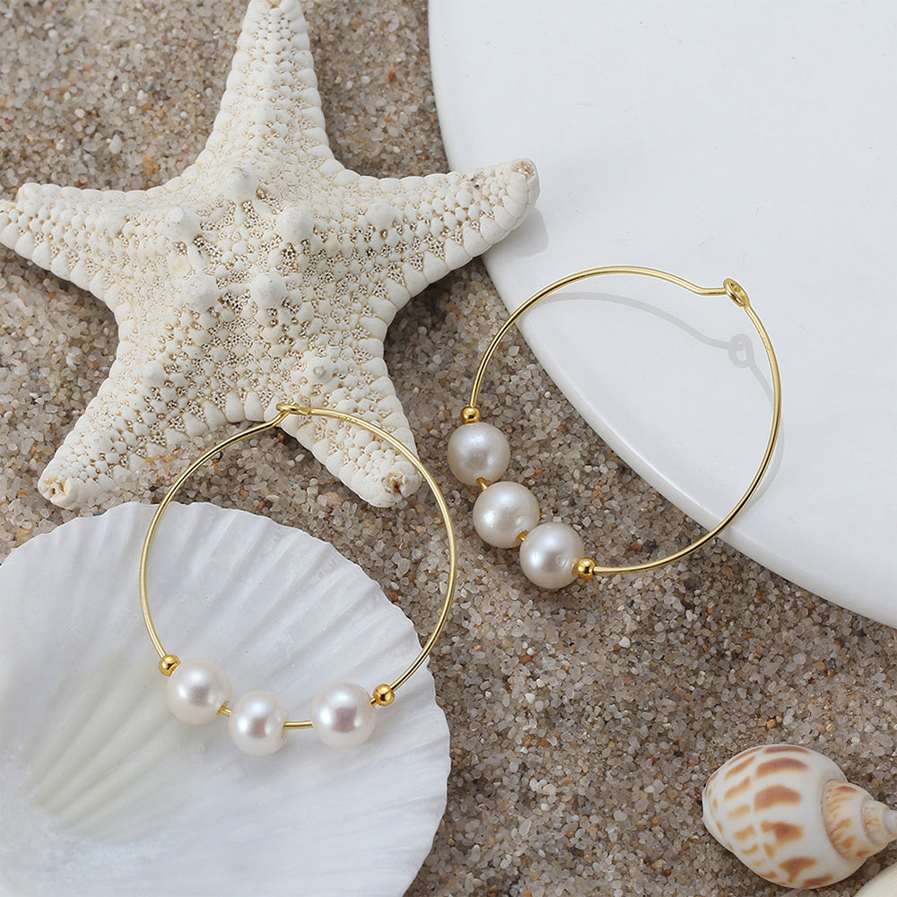 925 Sterling Silver Natural Pearl Earrings Fashion Jewelry Gift for Women Girl