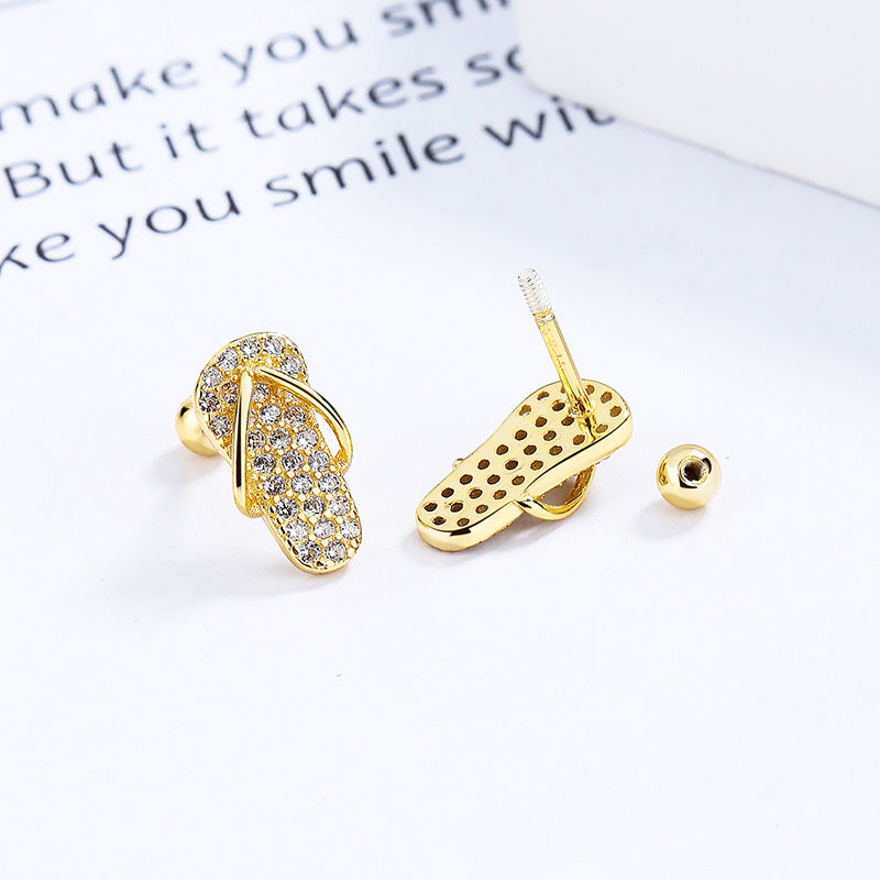 925 Sterling Silver Slippers Screw Back Stud Earrings