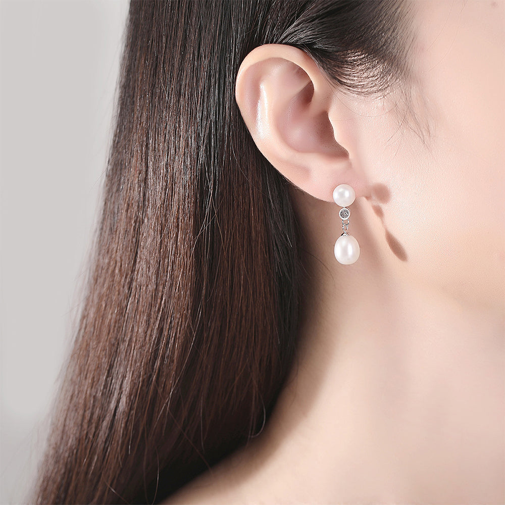 925 Sterling Silver Natural Pearl Drop Earrings Fashion Jewelry Gift for Women Girls