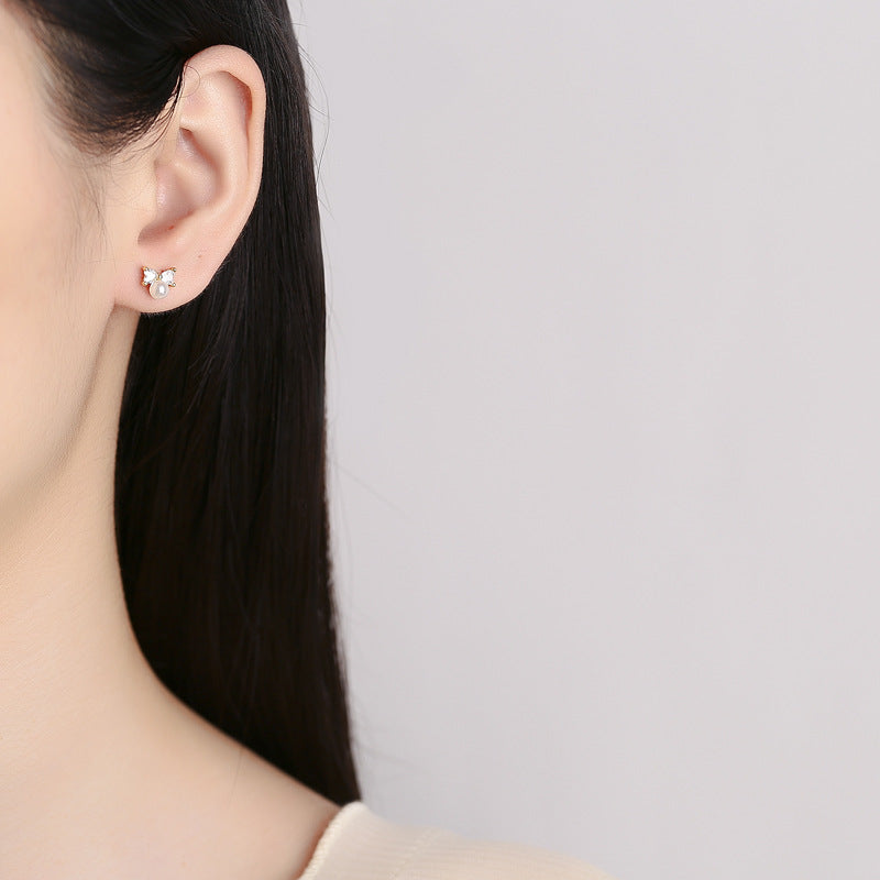 925 Sterling Silver Pearl Screw Back Stud Earrings