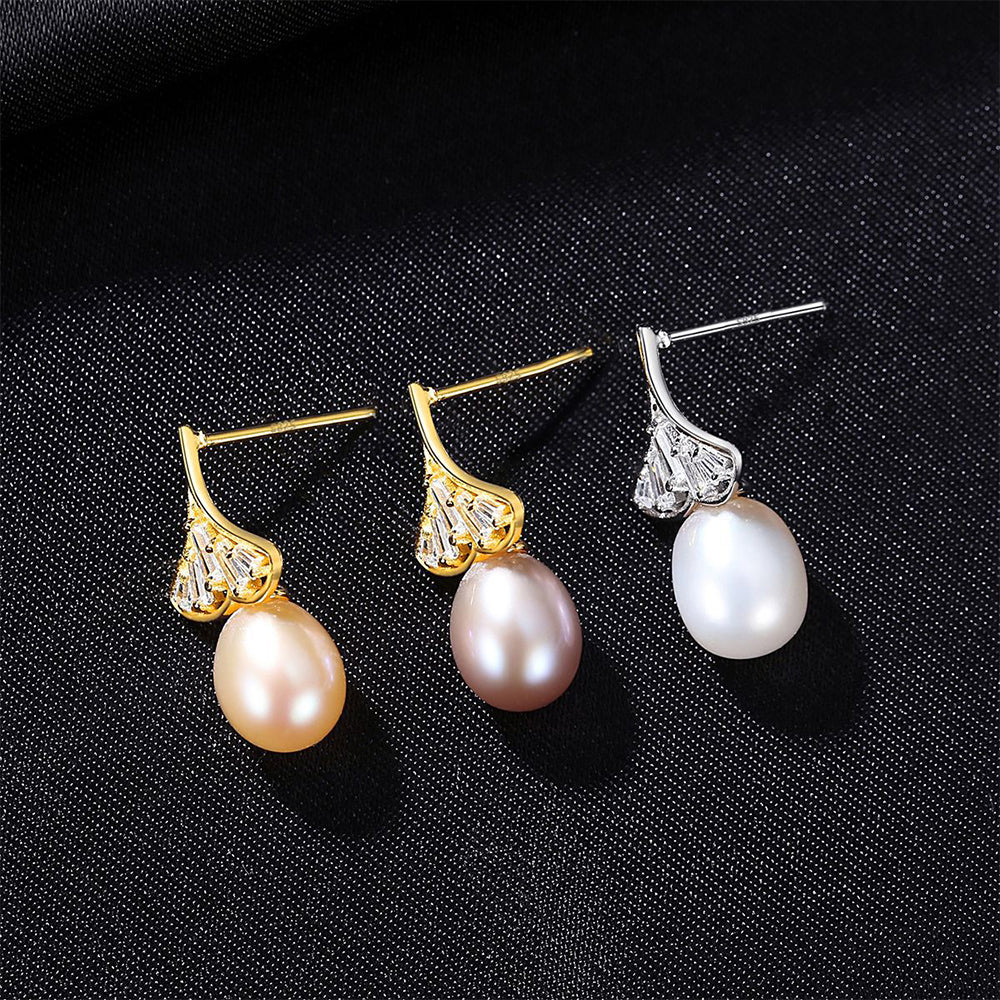 925 Sterling Silver Natural Pearl Drop Earrings Fashion Jewelry Gift for Women Girls
