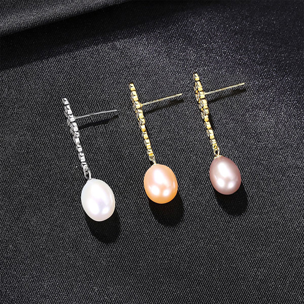 925 Sterling Silver Natural Pearl Drop Earrings Fashion Jewelry Gift for Women Girls