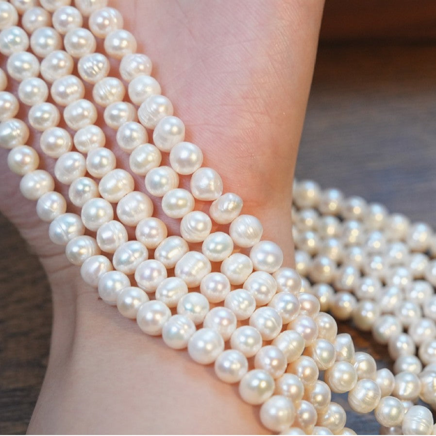 Gold Round Freshwater Pearl Necklace, Smooth Near Round Lustrous Pearl Full Beaded Choker with Extension Chain
