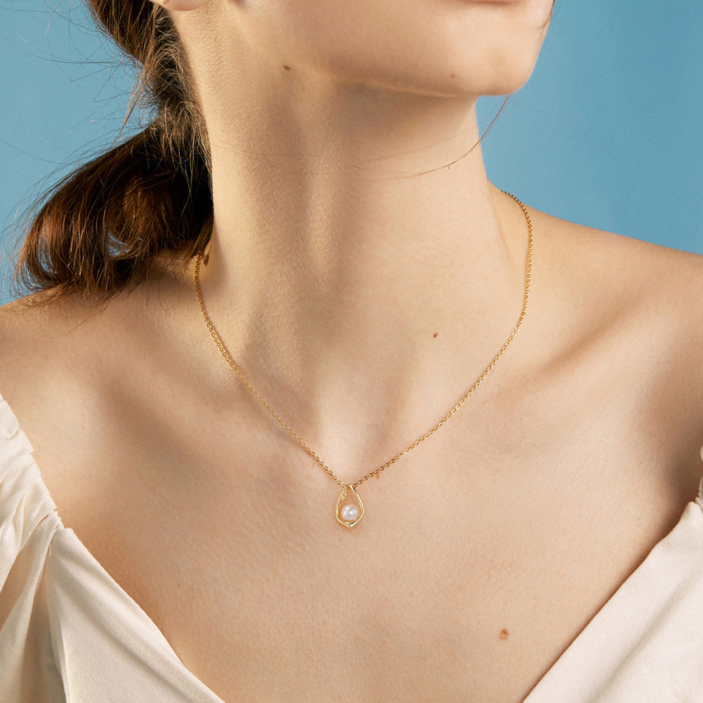 925 Sterling Silver Natural Pearl Necklace Fashion Jewelry Gift for Women Girls