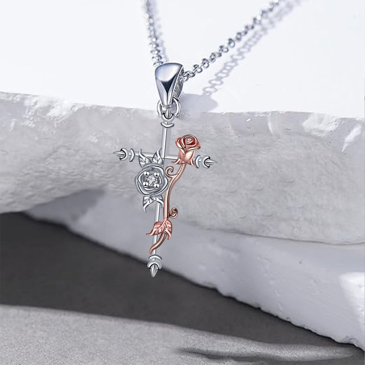 Copper With Silver/Rosegold Plated Corss Pendant Necklace