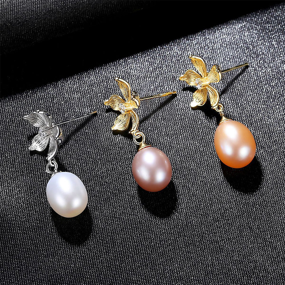 Pendientes colgantes de perla natural de plata de ley 925, joyería de moda, regalo para mujeres y niñas.