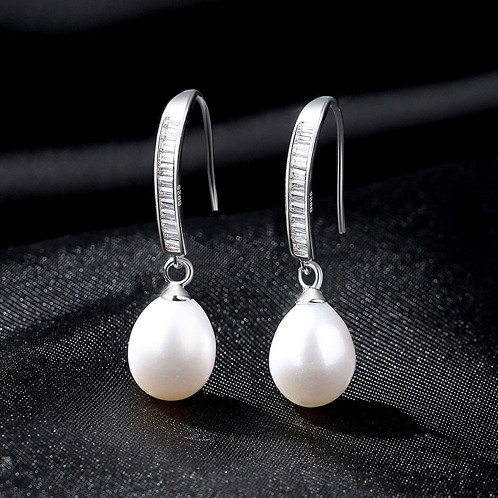 925 Sterling Silver Natural Pearl Drop Earrings Fashion Jewelry Gift for Women Girls