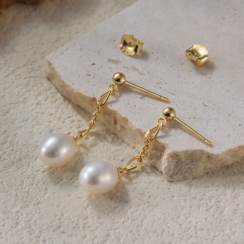 925 Sterling Silver Natural Pearl Earrings Fashion Jewelry Gift for Women Girl