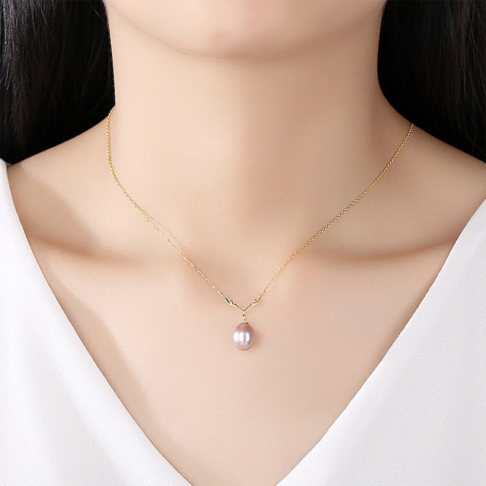 925 Sterling Silver Natural Pearl Drop Necklace Fashion Jewelry Gift for Women Girls