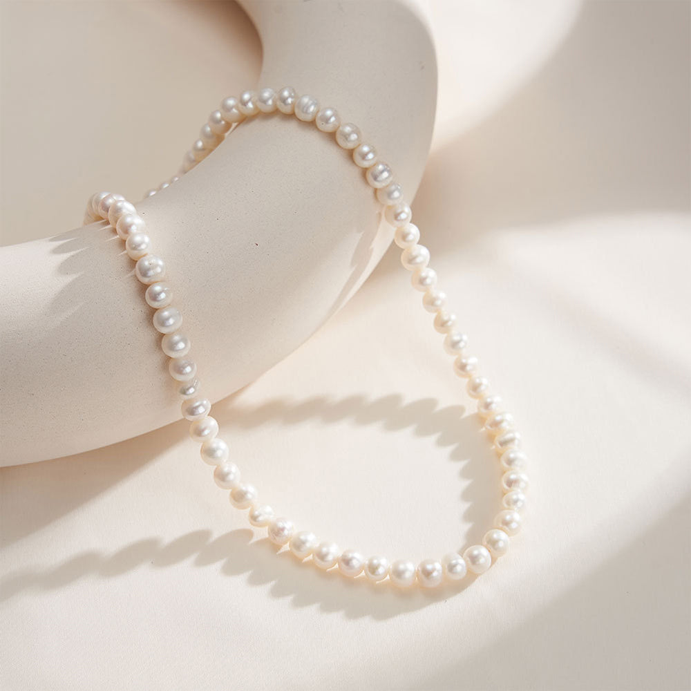 925 Sterling Silver Natural Pearl Necklace Fashion Jewelry Gift for Women Girls