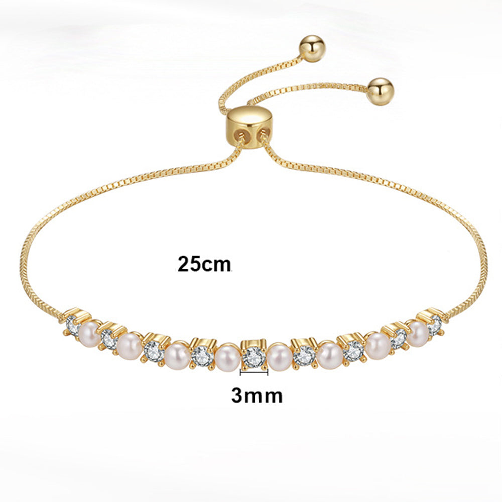 925 Sterling Silver Pearl Bracelet Fashion Jewelry Gift for Women Girls