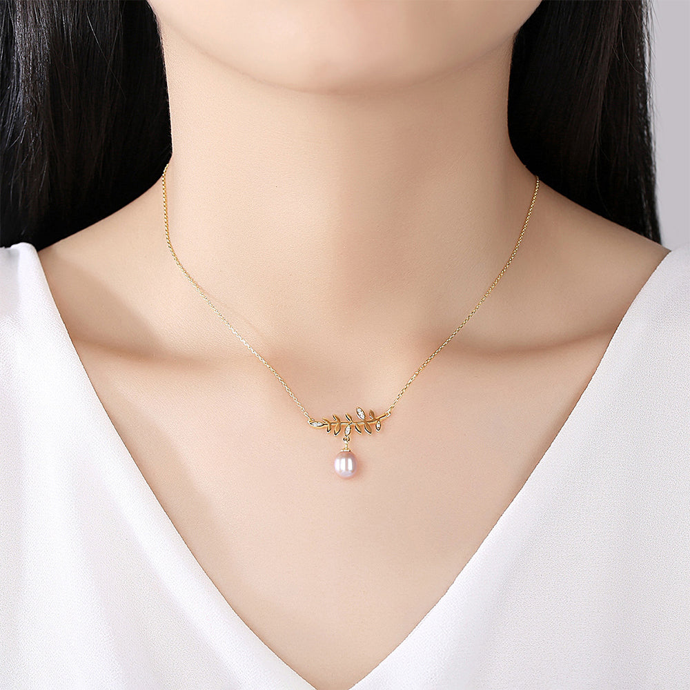 925 Sterling Silver Natural Pearl Drop Necklace Fashion Jewelry Gift for Women Girls