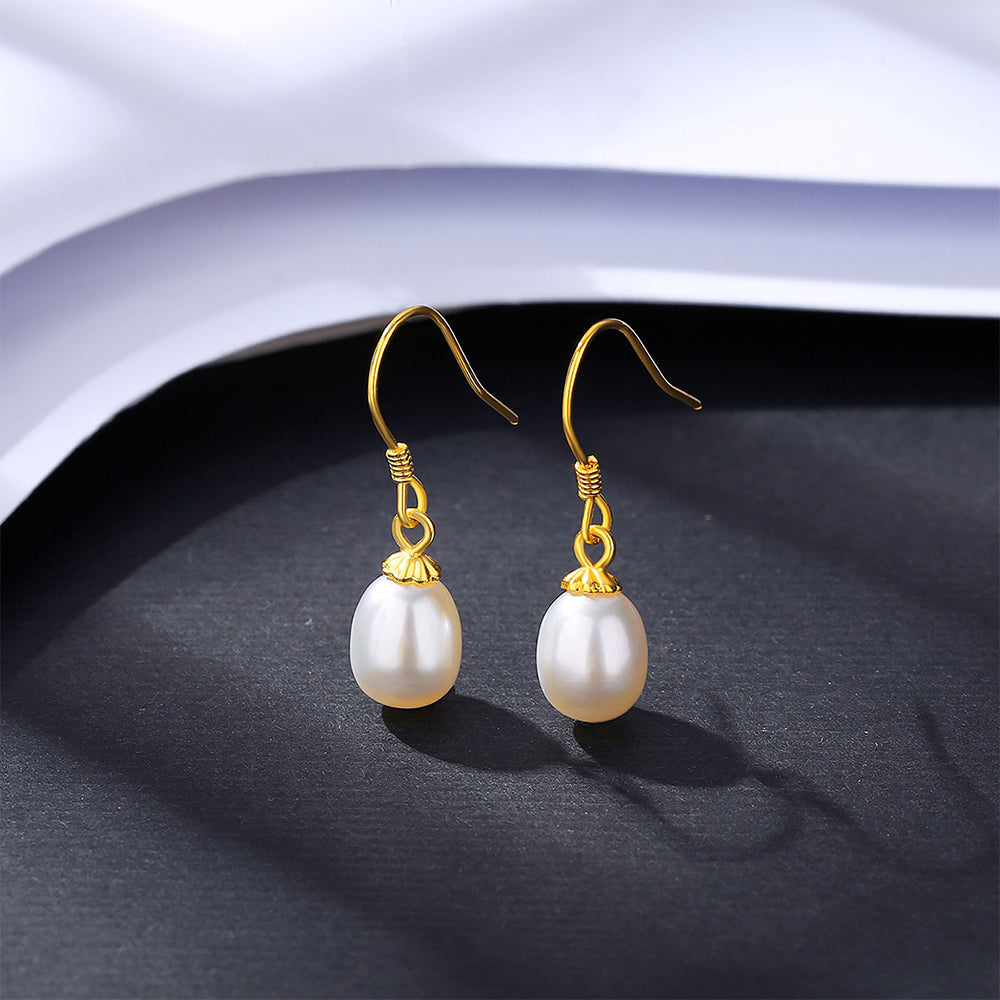 Pendientes colgantes de perla natural de plata de ley 925, joyería de moda, regalo para mujeres y niñas.