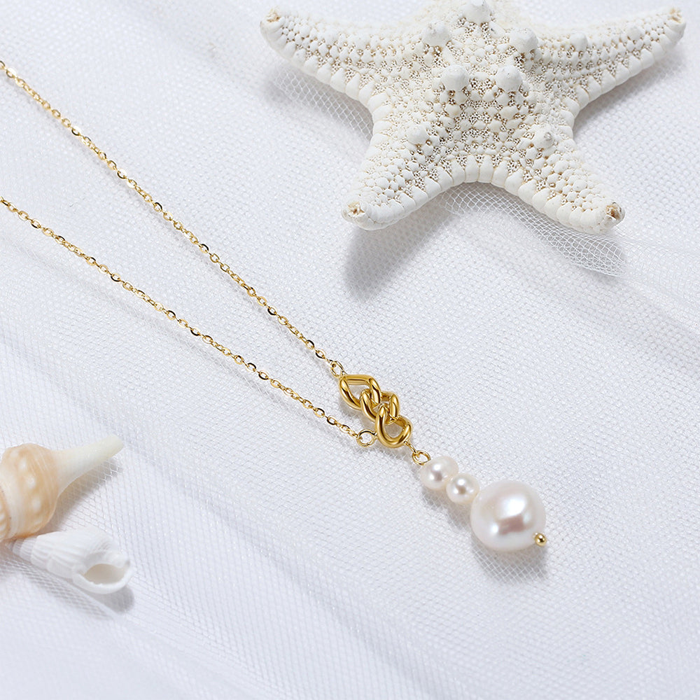 925 Sterling Silver Natural Pearl Necklace Fashion Jewelry Gift for Women Girls
