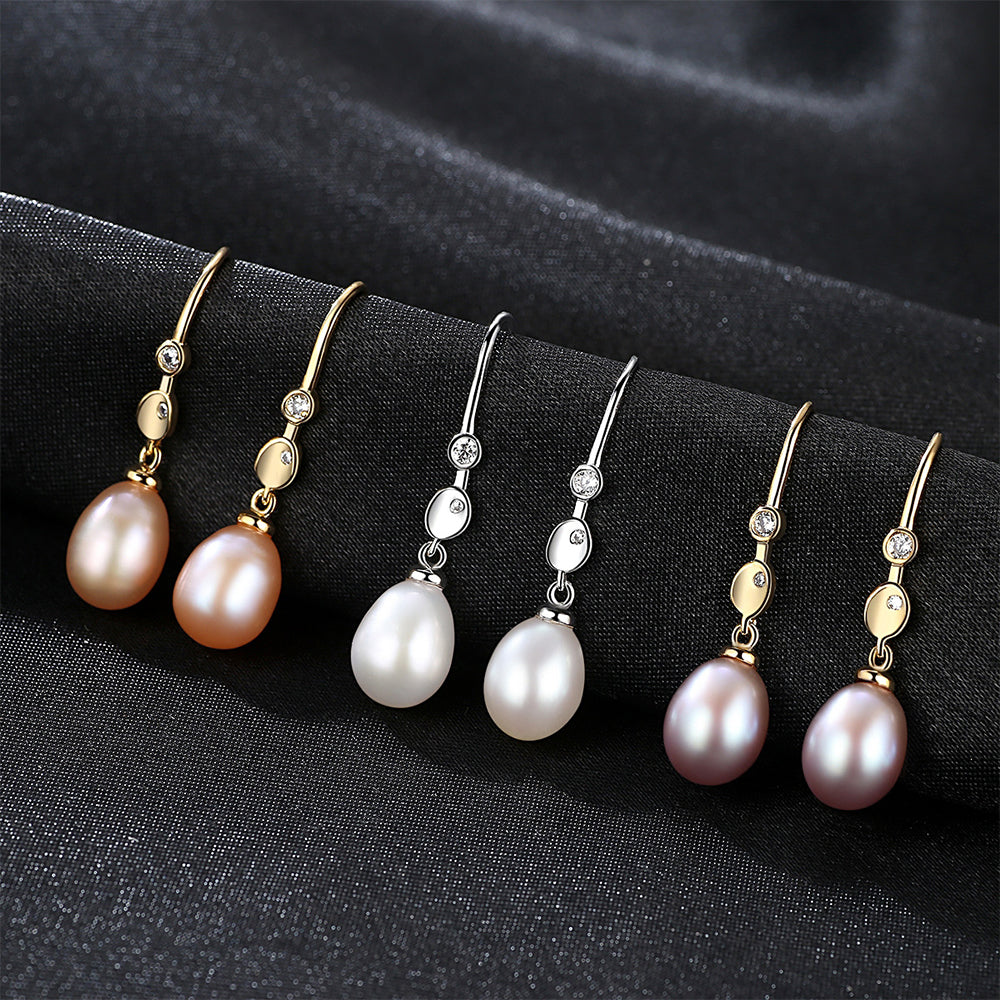 925 Sterling Silver Natural Pearl Drop Earrings Fashion Jewelry Gift for Women Girls