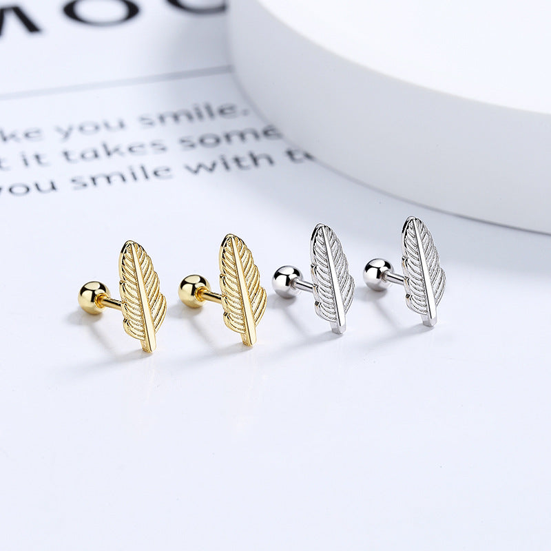 925 Sterling Silver Leaf Screwed Earrings