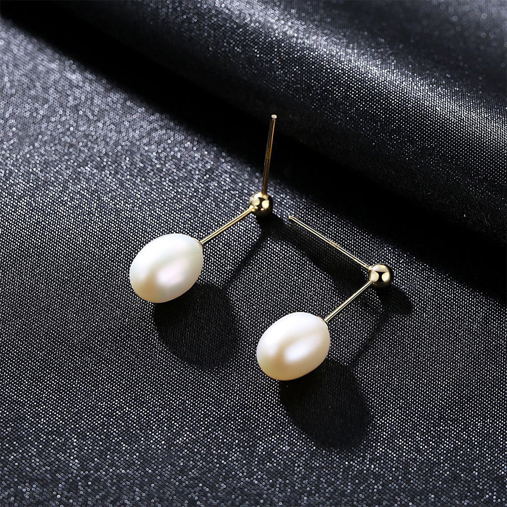 925 Sterling Silver Natural Pearl Drop Earrings Fashion Jewelry Gift for Women Girls