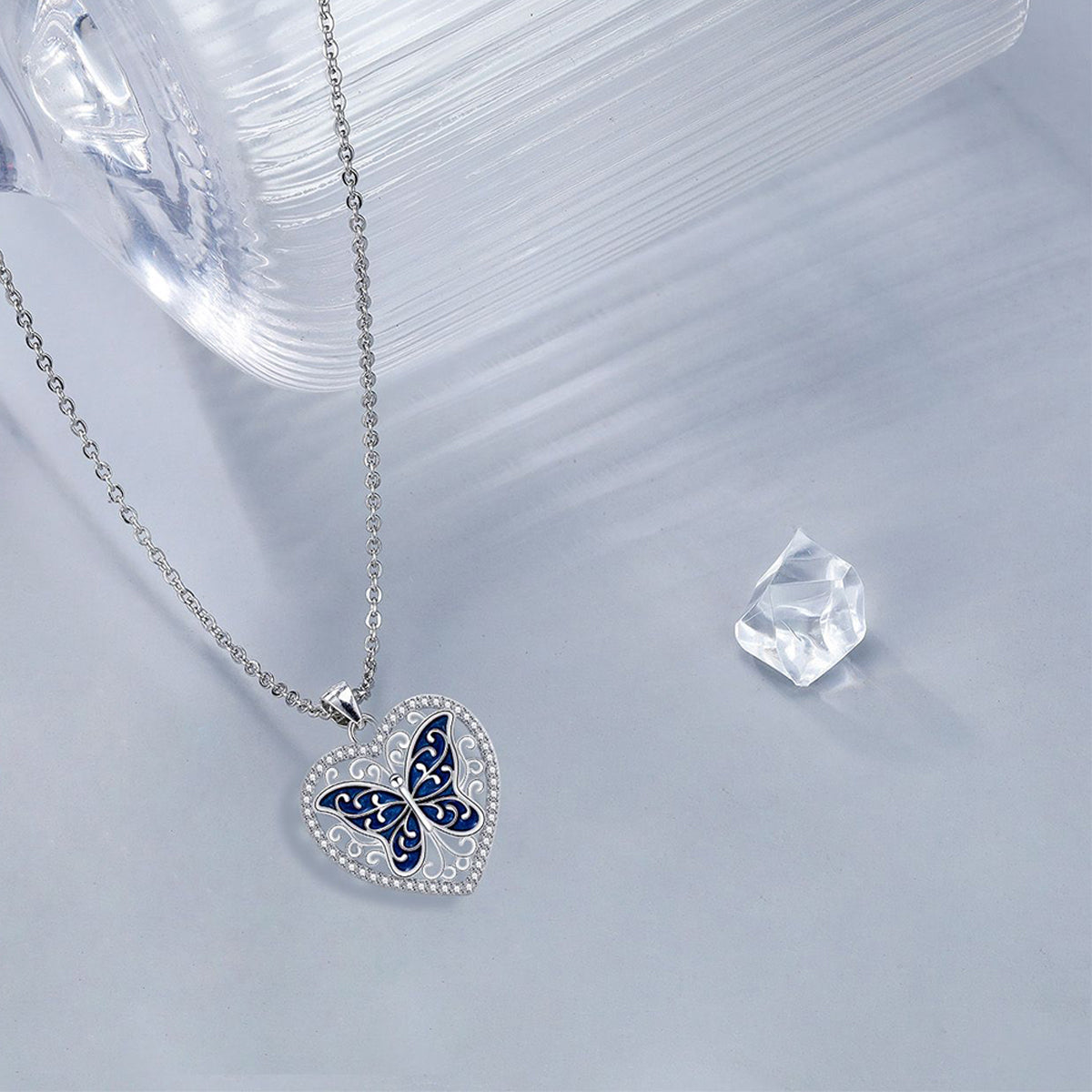 Copper With Silver Plated Heart Butterfly Pendant Necklace