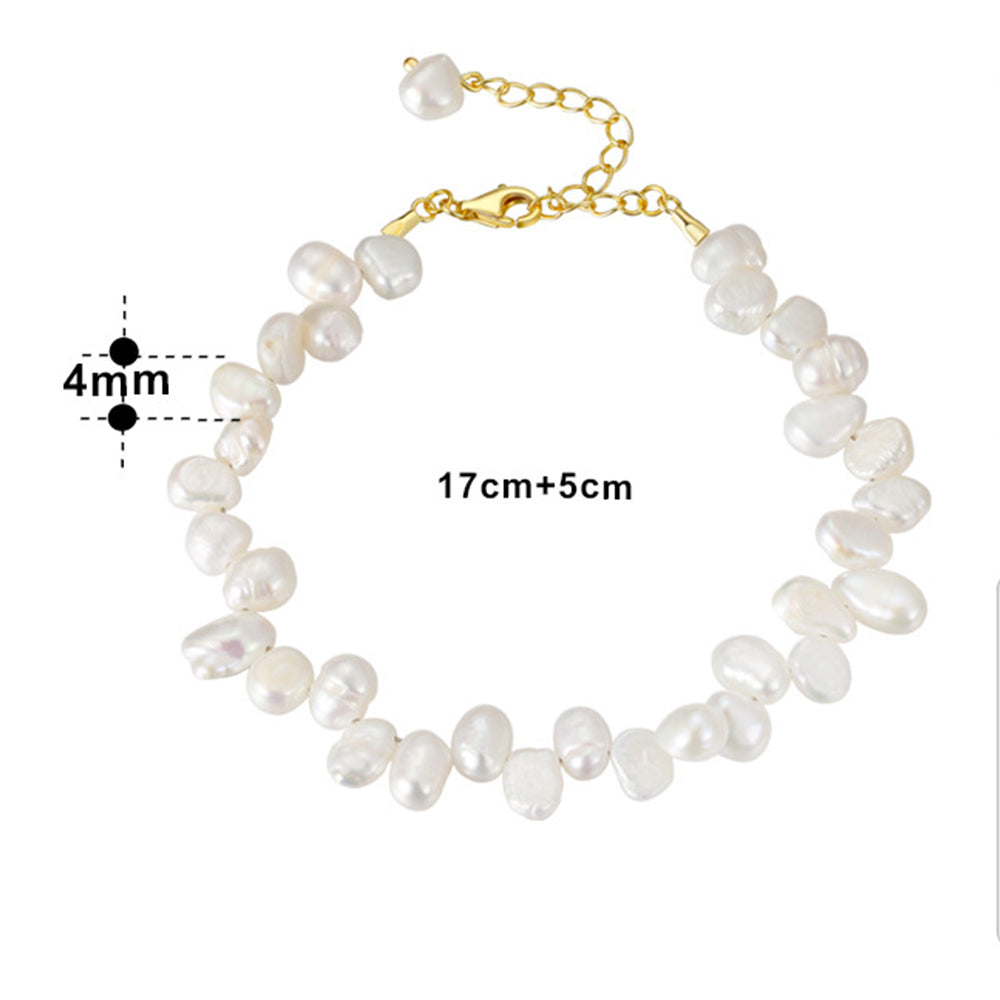 925 Sterling Silver Pearl Bracelet Fashion Jewelry Gift for Women Girls