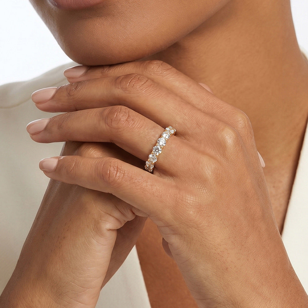 Gold Plated Stainless Steel Eternity Band Ring Fully Set with Round CZ Stones