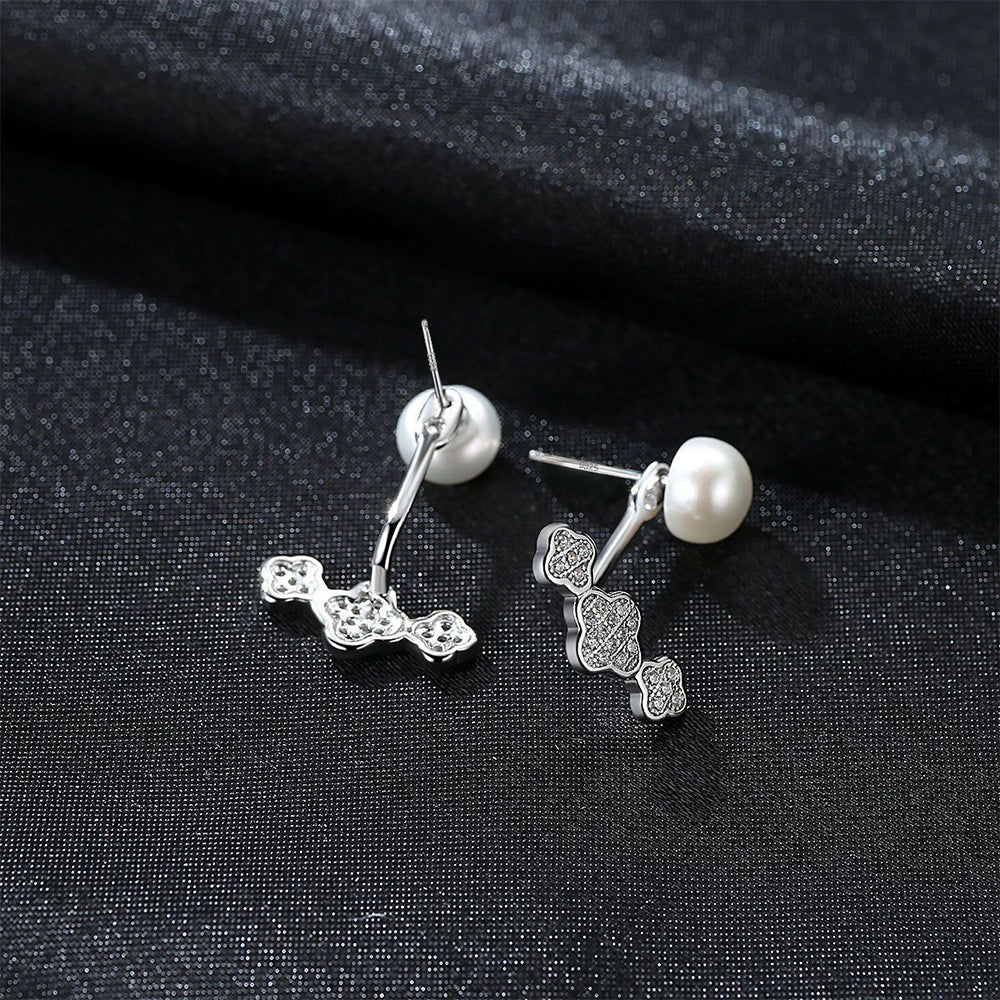 925 Sterling Silver Natural Pearl Drop Earrings Fashion Jewelry Gift for Women Girls