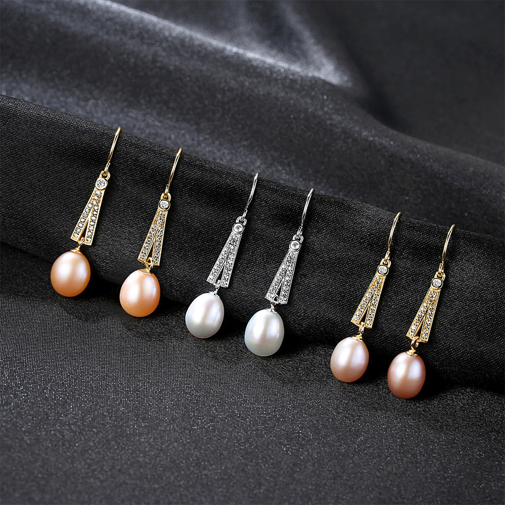 925 Sterling Silver Natural Pearl Drop Earrings Fashion Jewelry Gift for Women Girls