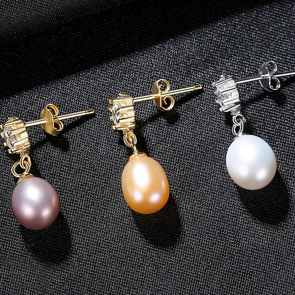 925 Sterling Silver Natural Pearl Drop Earrings Fashion Jewelry Gift for Women Girls