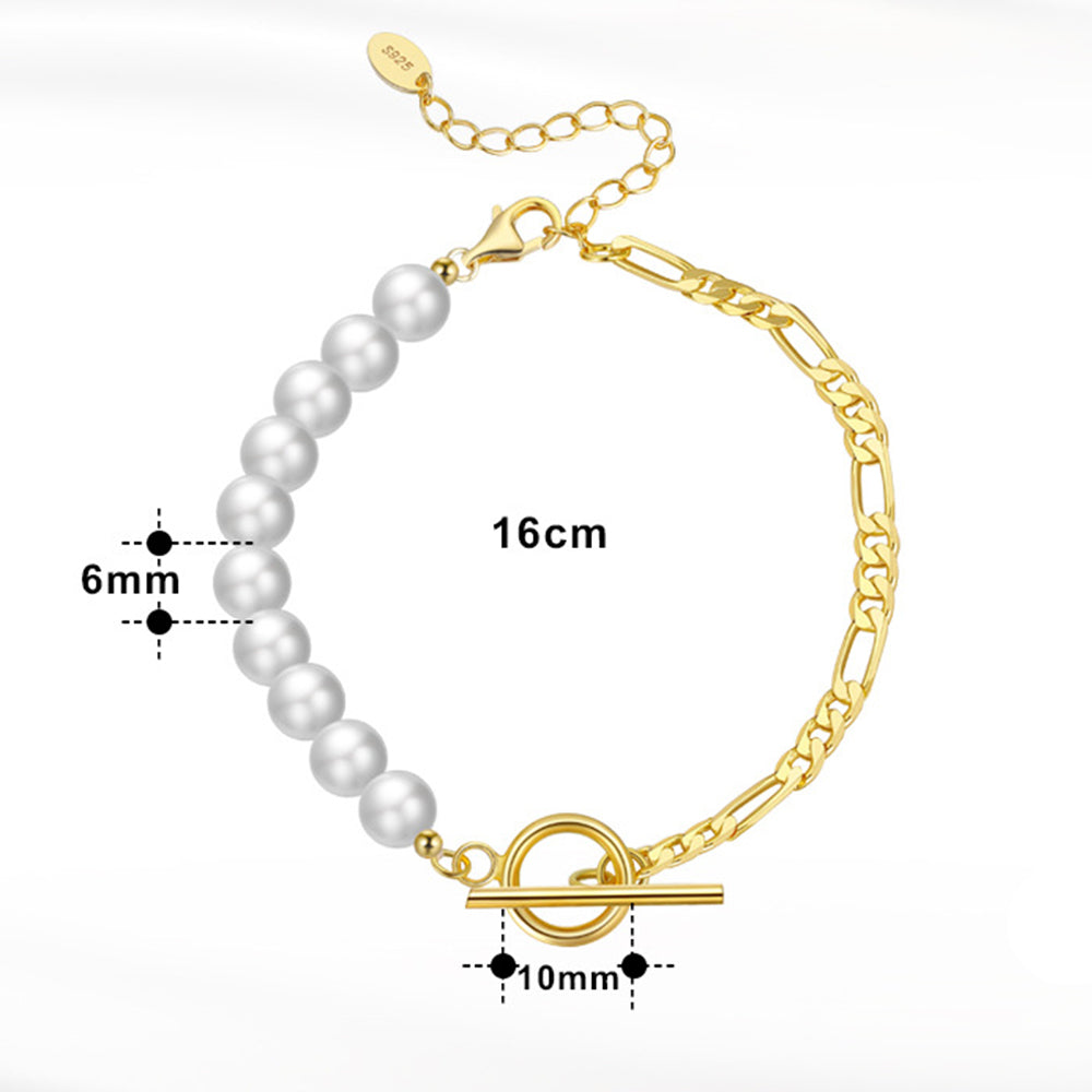 925 Sterling Silver Pearl Bracelet Fashion Jewelry Gift for Women Girls