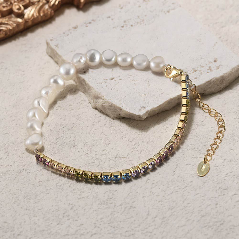 925 Sterling Silver Pearl Bracelet Fashion Jewelry Gift for Women Girls