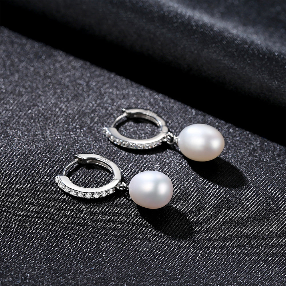 925 Sterling Silver Natural Pearl Drop Huggie Earrings Fashion Jewelry Gift for Women Girls