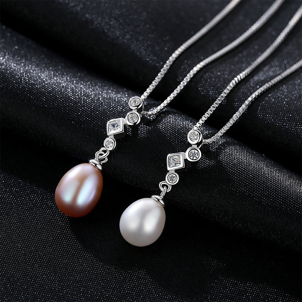 925 Sterling Silver Natural Pearl Drop Necklace Fashion Jewelry Gift for Women Girls