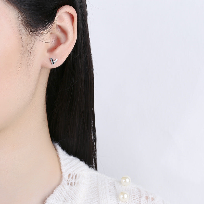 925 Sterling Silver V Screw Back Stud Earrings