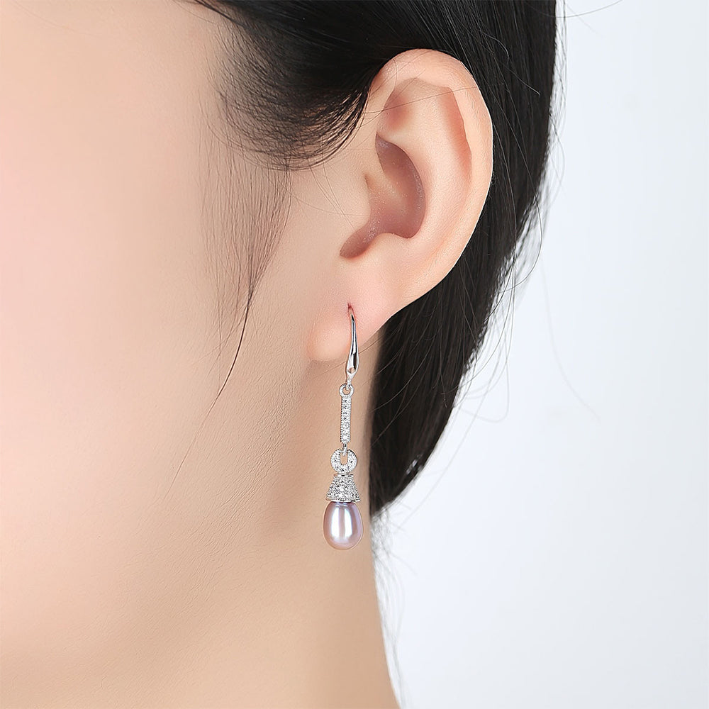 925 Sterling Silver Natural Pearl Drop Hook Earrings Fashion Jewelry Gift for Women Girls