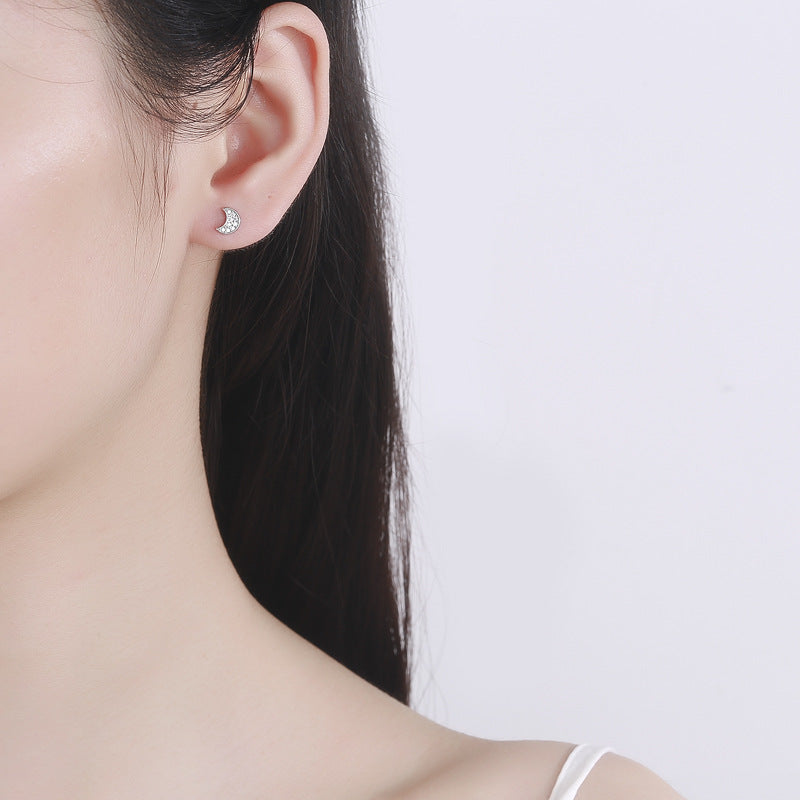 925 Sterling Silver Moon Screw Back Stud Earrings