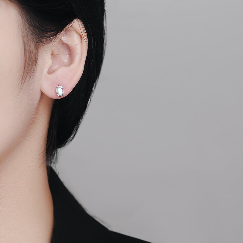 925 Sterling Silver Moonstone Screwed Earrings