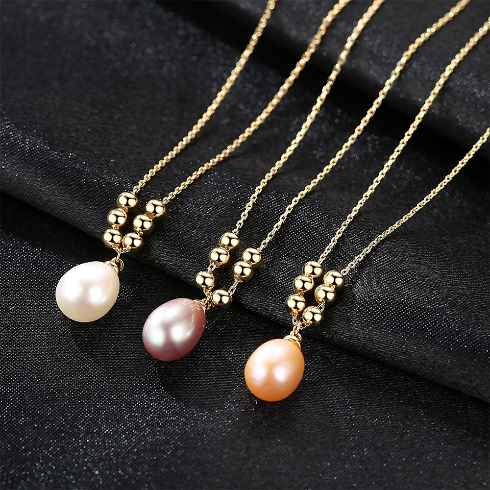 925 Sterling Silver Natural Pearl Drop Necklace Fashion Jewelry Gift for Women Girls