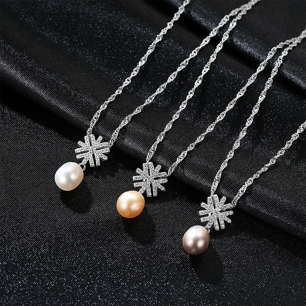 925 Sterling Silver Natural Pearl Drop Necklace Fashion Jewelry Gift for Women Girls