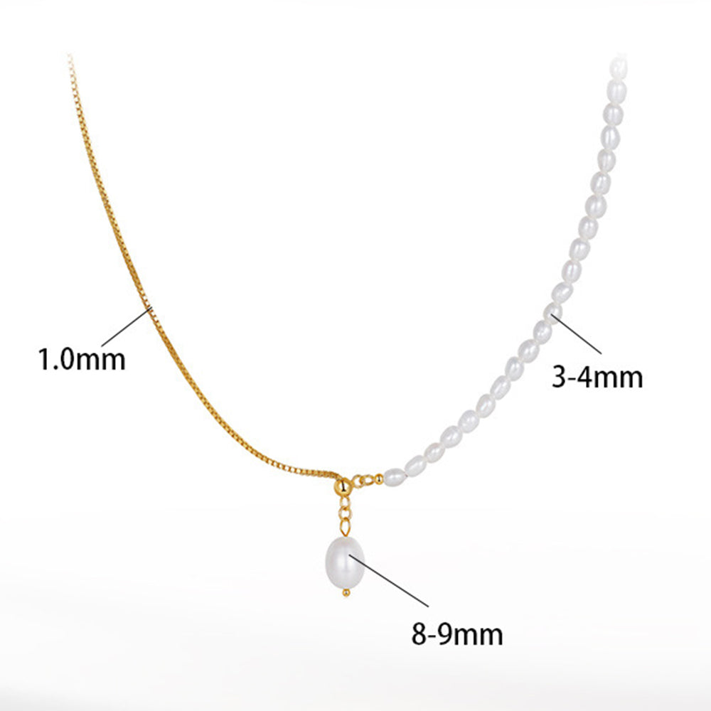925 Sterling Silver Natural Pearl Necklace Fashion Jewelry Gift for Women Girls