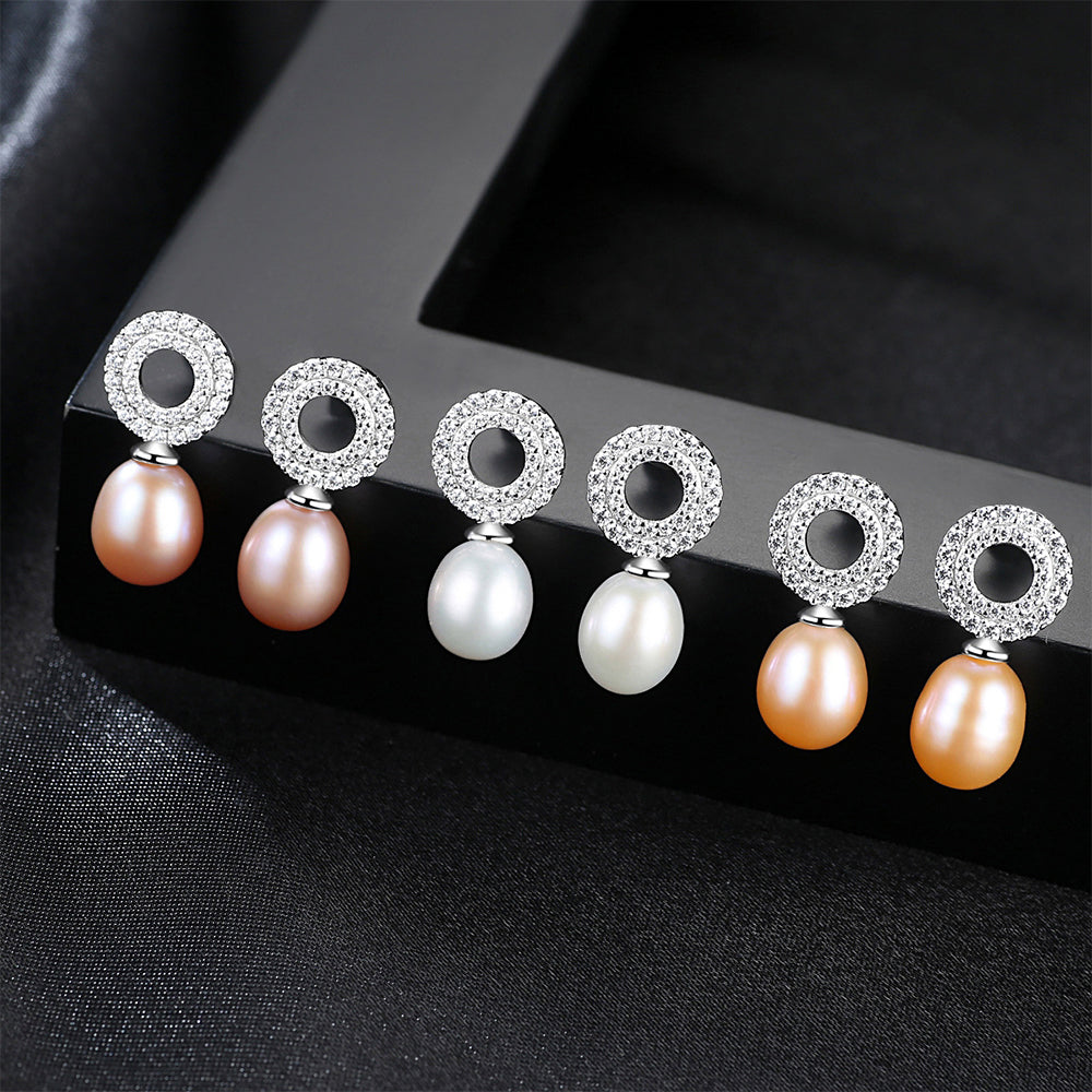 925 Sterling Silver Natural Pearl Drop Earrings Fashion Jewelry Gift for Women Girls