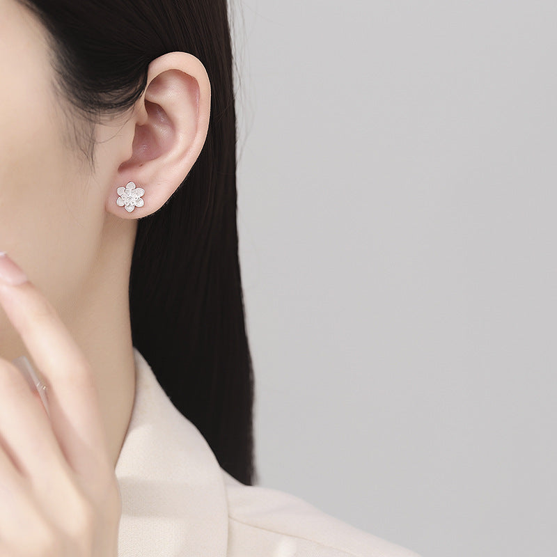 925 Sterling Silver Flower Screw Back Stud Earrings