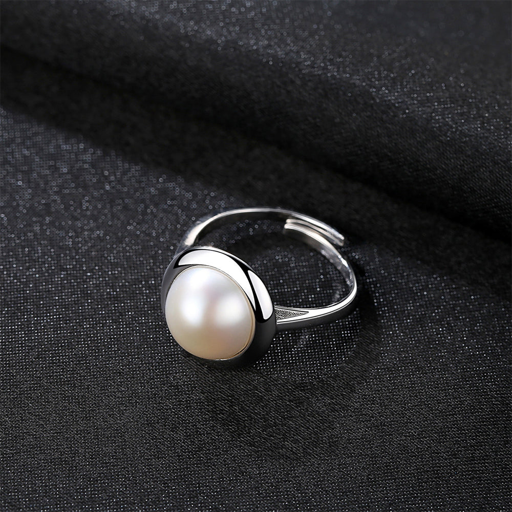 925 Sterling Silver Natural Pearl Ring Fashion Jewelry Gift for Women Girls