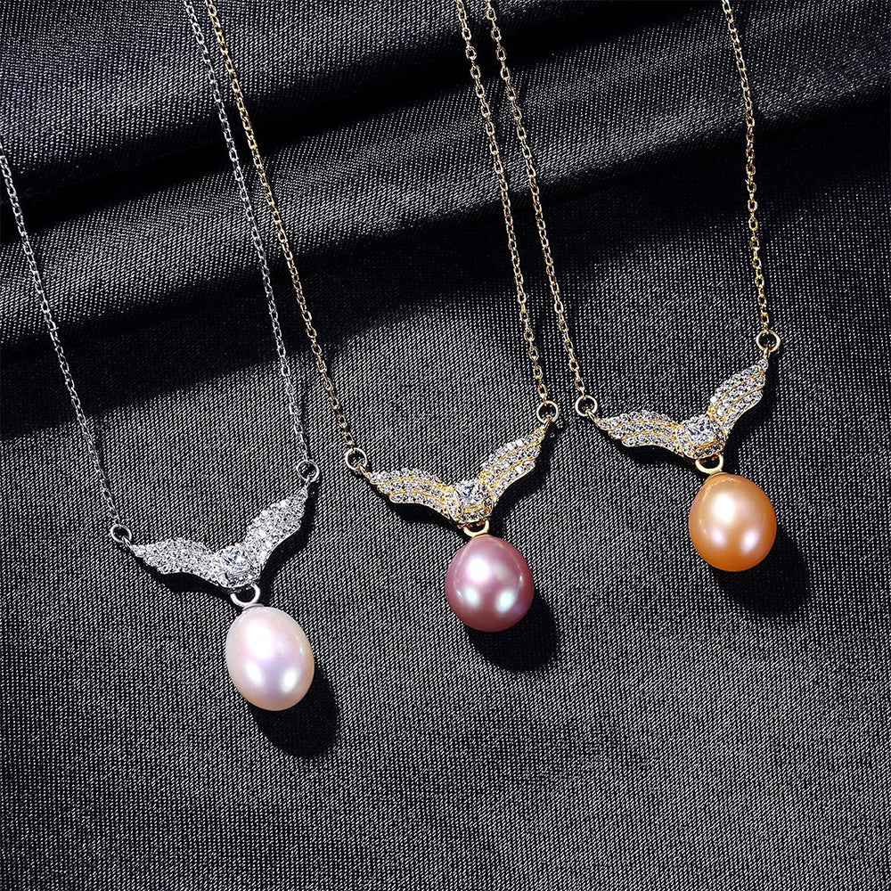 925 Sterling Silver Natural Pearl Drop Necklace Fashion Jewelry Gift for Women Girls