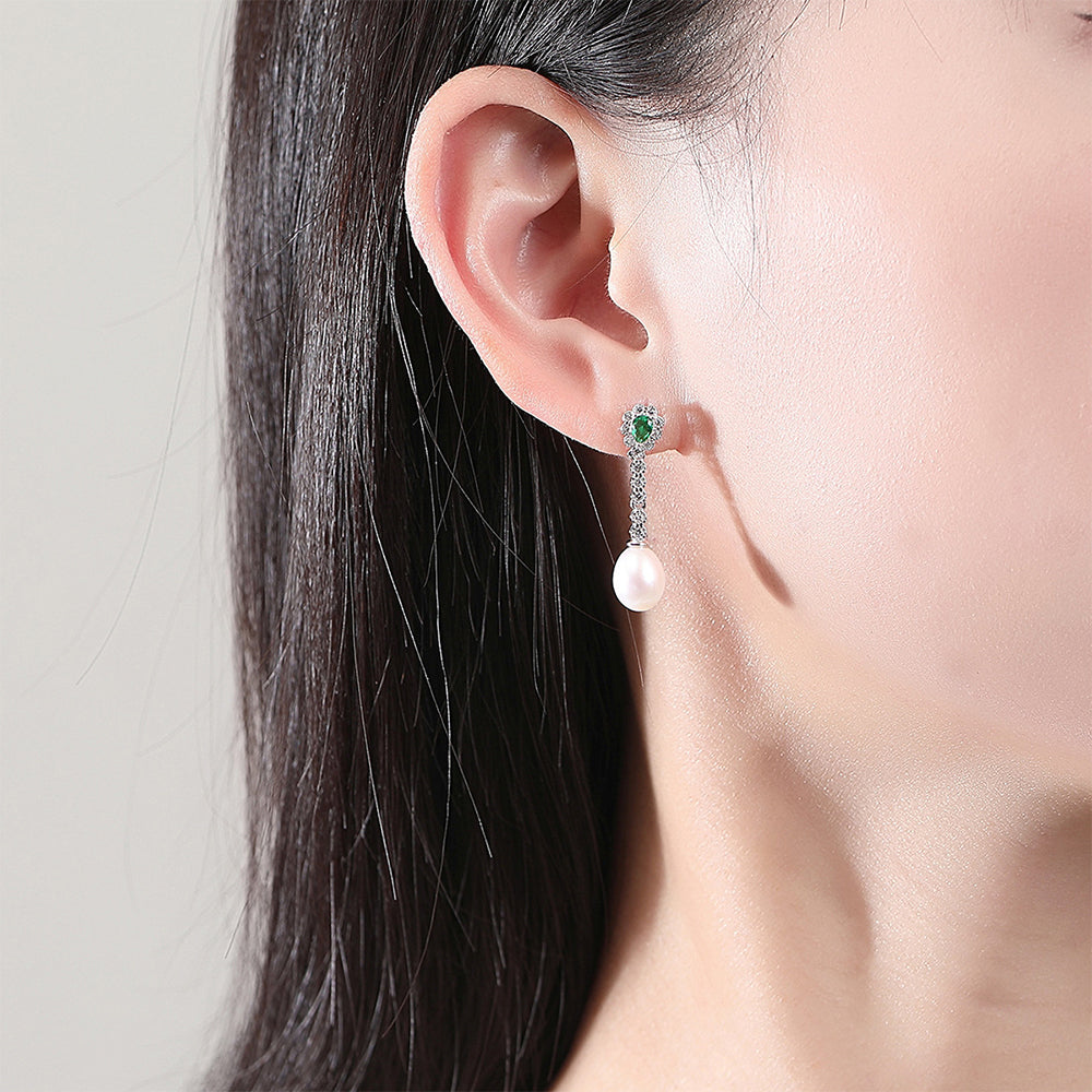925 Sterling Silver Natural Pearl Drop Earrings Fashion Jewelry Gift for Women Girls